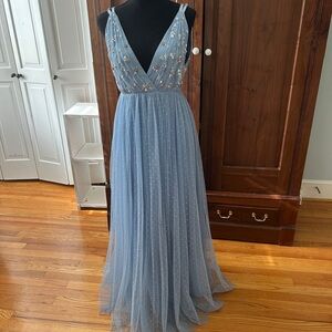 Needle & Thread Powder Blue Embellished Tulle Gown